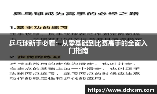 乒乓球新手必看：从零基础到比赛高手的全面入门指南